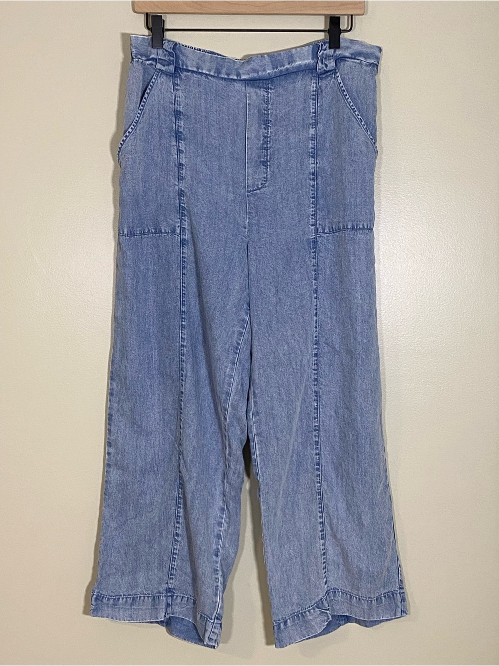 Jane And Delancey Blue Chambray Lightweight Cropped Wide Leg Pants Women’s Large